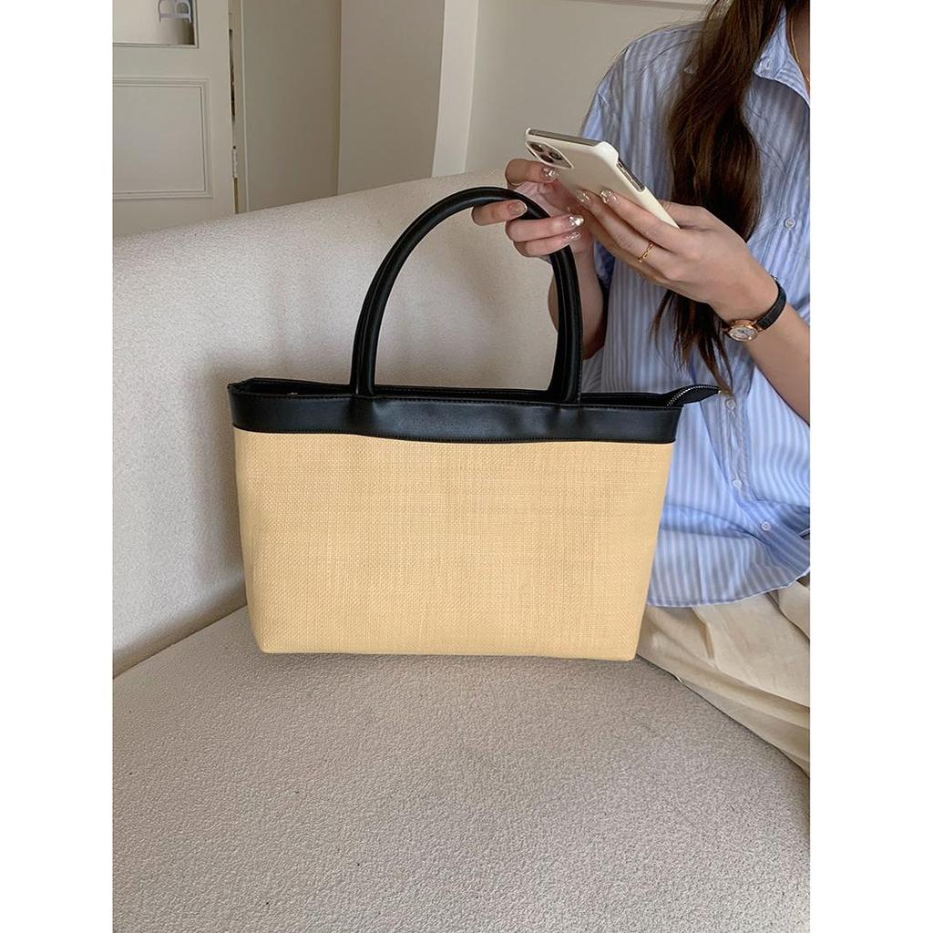 Luxury Design Straw Woven Tote Bags For Women Large Capacity Shoulder Beach Bag Pure Color Summer New Big Shopping Handbag 2024