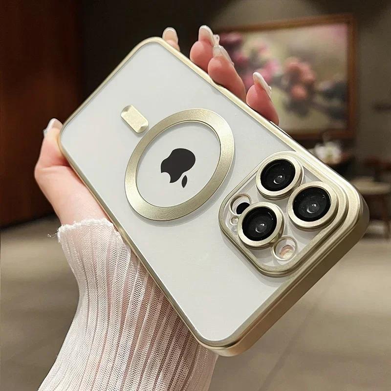 Shockproof Matte Plating Magnetic Clear Case For iPhone 15 14 13 12 11 Pro Max 15 Plus Silicone Wireless Charge Soft pink Cover