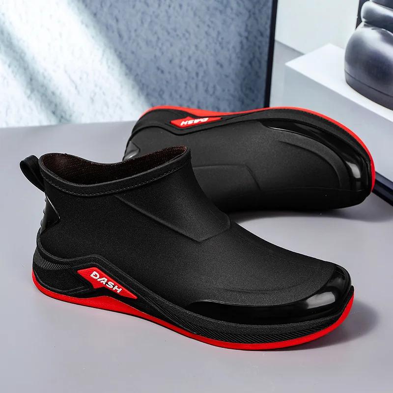 Men's Rain Boots New Short Tube Rain Boots Outdoor Waterproof and Anti Slip Fishing Shoes with Cotton Lightweight Rain Shoes