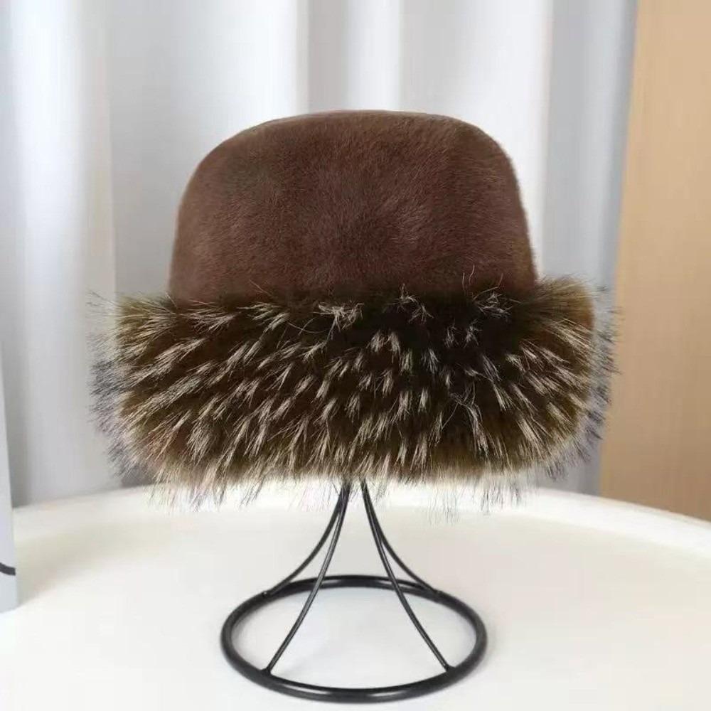 Warm Mink Fur Fisherman Hat Korean Style Fluffy Warm Hat Simple Plush Bucket Hat Ski