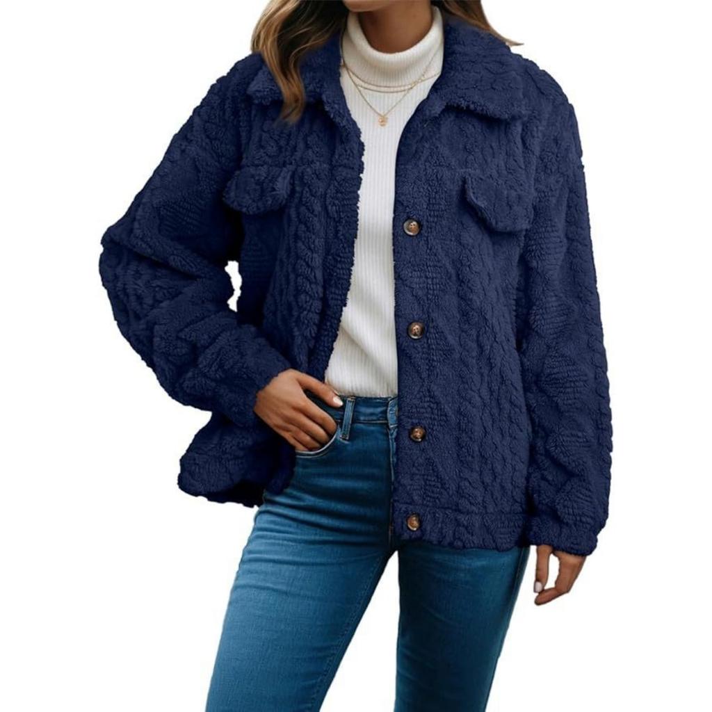 Fall Winter Women's Lapel Fleece Cardigan Long Sleeve Casual Warm Thick Coat For European American