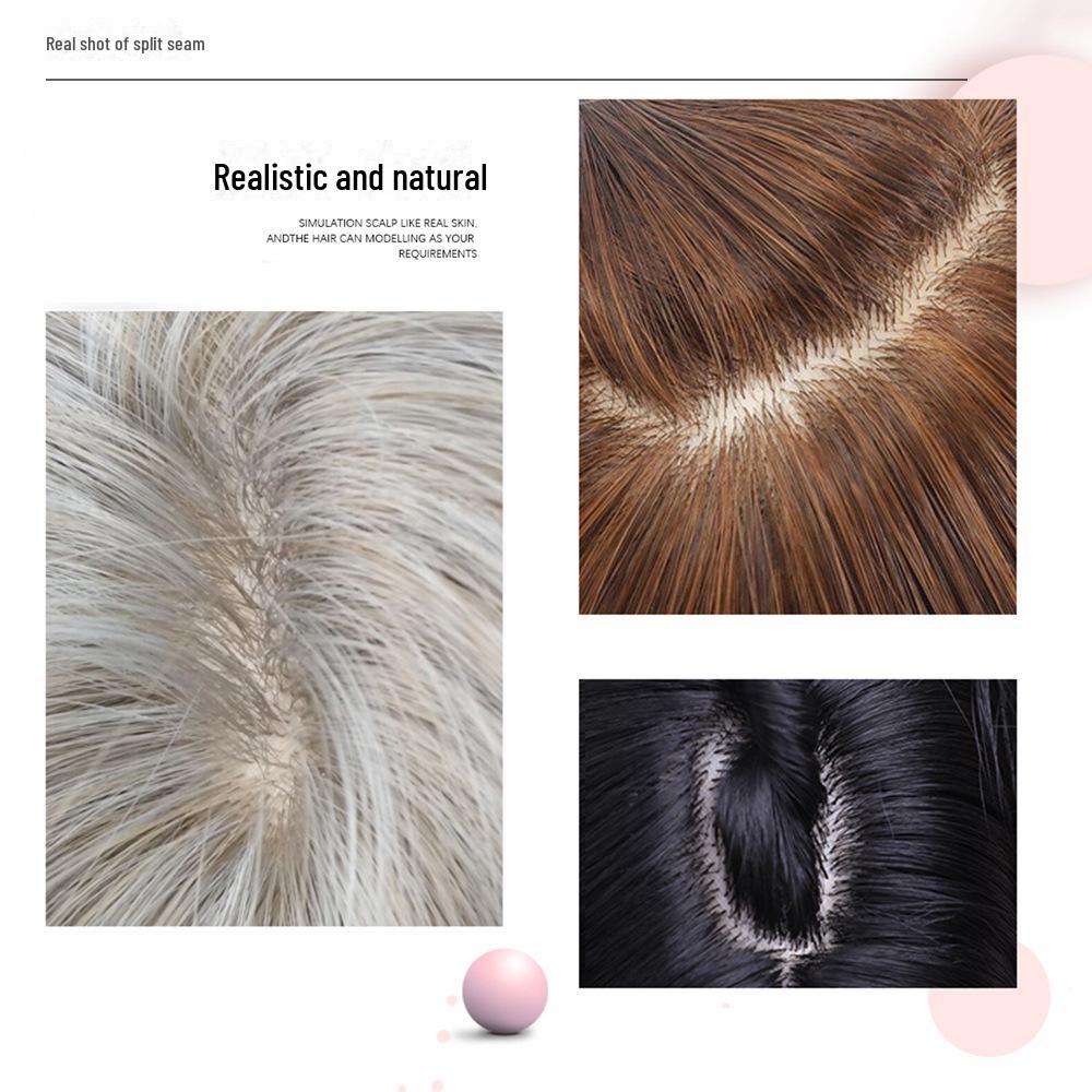 European & American Style Synthetic Headpieces with Gradient Gray-Brown, Middle-Parted French Perm - Popular Colors for Women