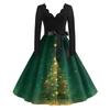 Women's Casual Fashion V-neck Long Sleeved Retro Christmas Print Retro Dress