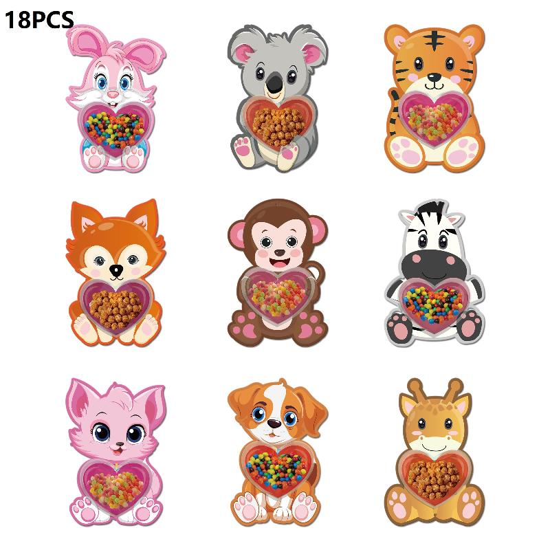 

18/36 Pcs Cartoon Animal Valentine Candy Cards For Diy Classroom Gift Exchange Card Diy Treat Holders Without Candy 18PCS