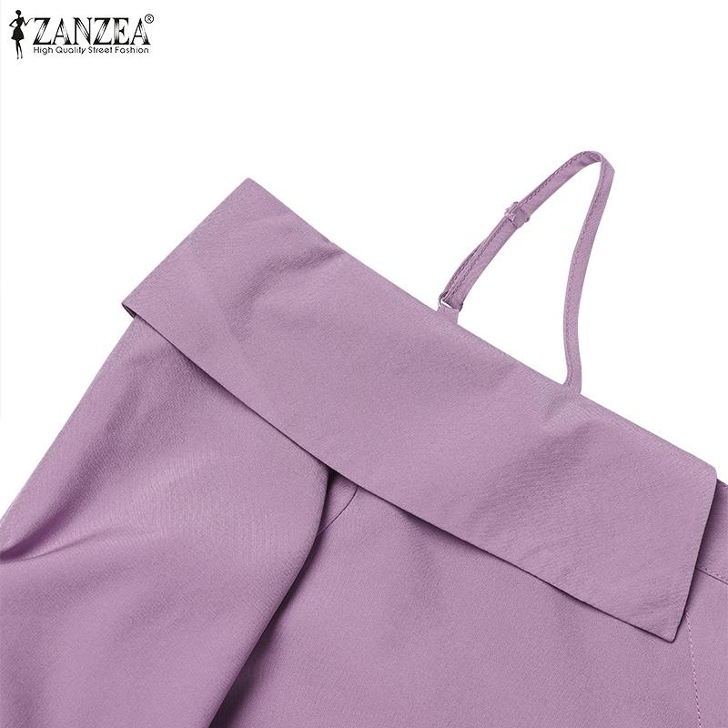 ZANZEA Tops femininos de primavera com alças finas e ombros de fora