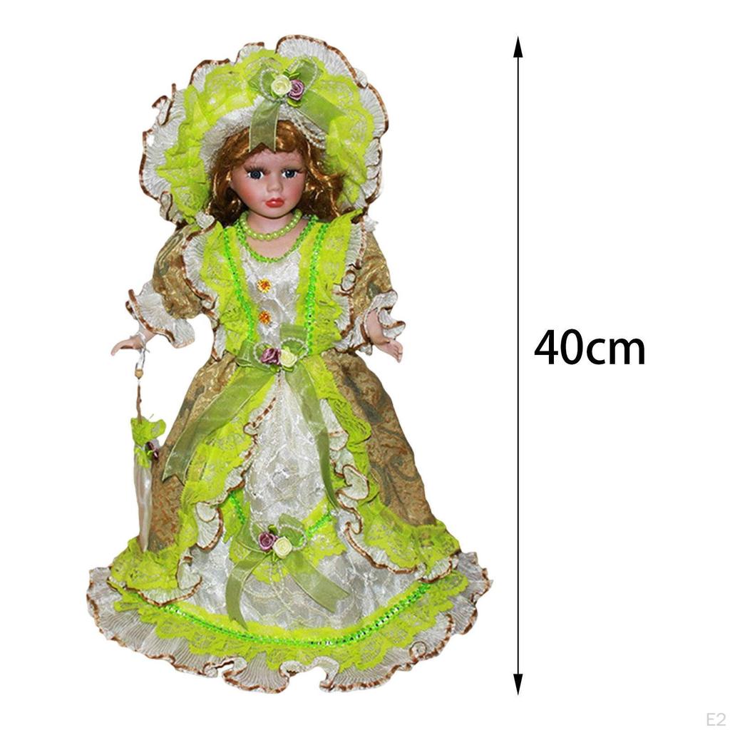 16inch Ceramic Doll with Hat and Hair Porcelain Beautiful Woman Miniature Figure for