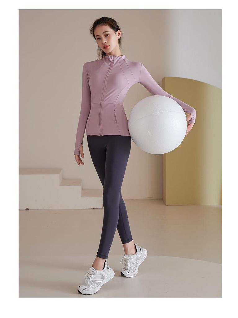 Nude Feel Fitness Wear: Slim-Fit Long-Sleeve Yoga Jacket with Zipper Pocket
