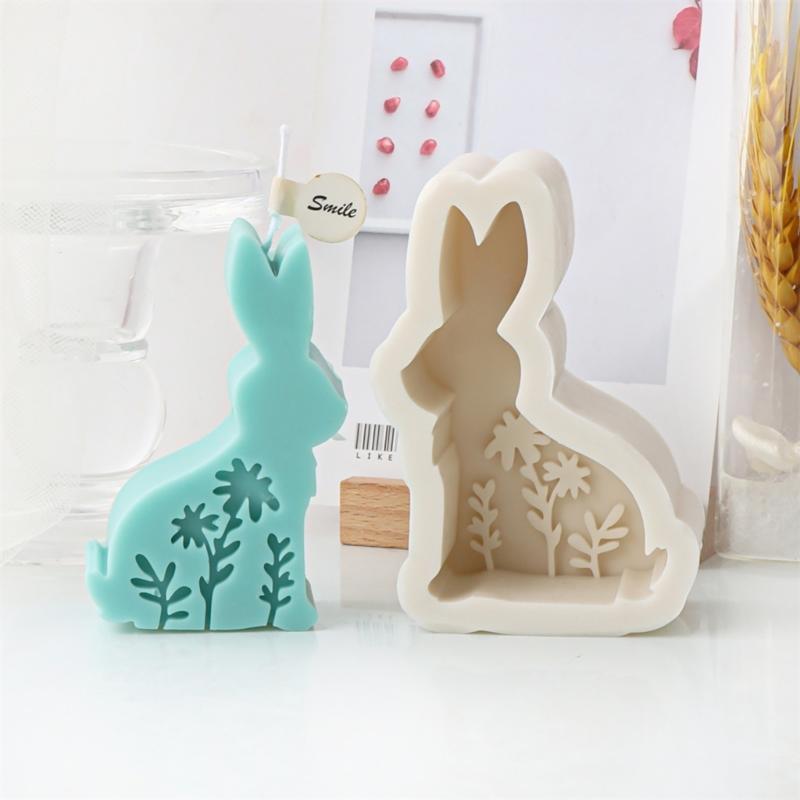 Embossed Flower Rabbit Silicone Mold DIY Wax Candle Molds Aromatherapy Casting Mould Handmade Animal Theme Ornament