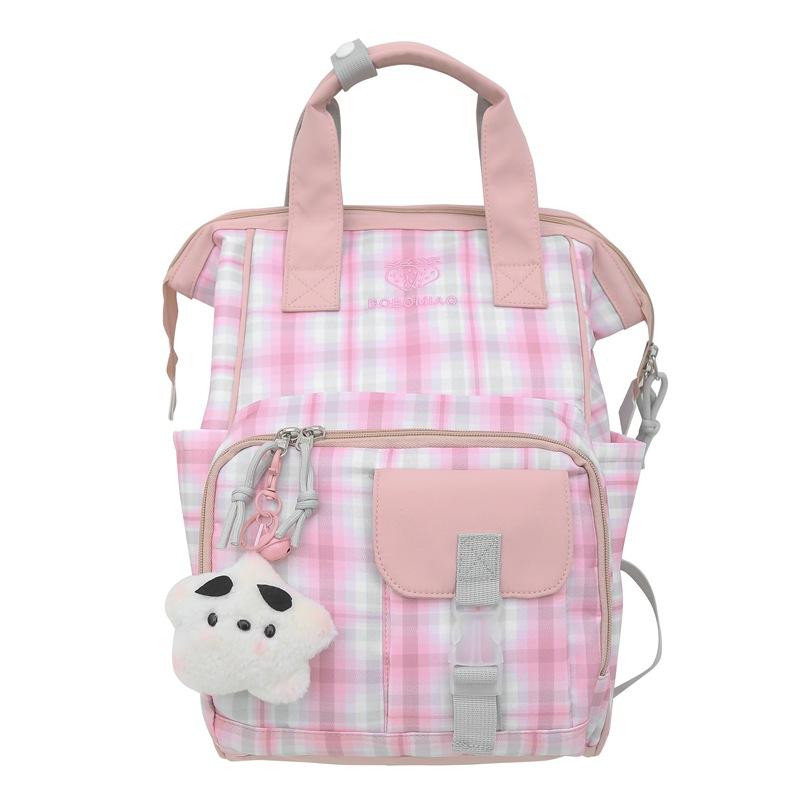 

Милый студенческий школьный рюкзак в студенческом стиле, клетчатый рюкзак для девочек, дорожный рюкзак большой емкости для детей розовый