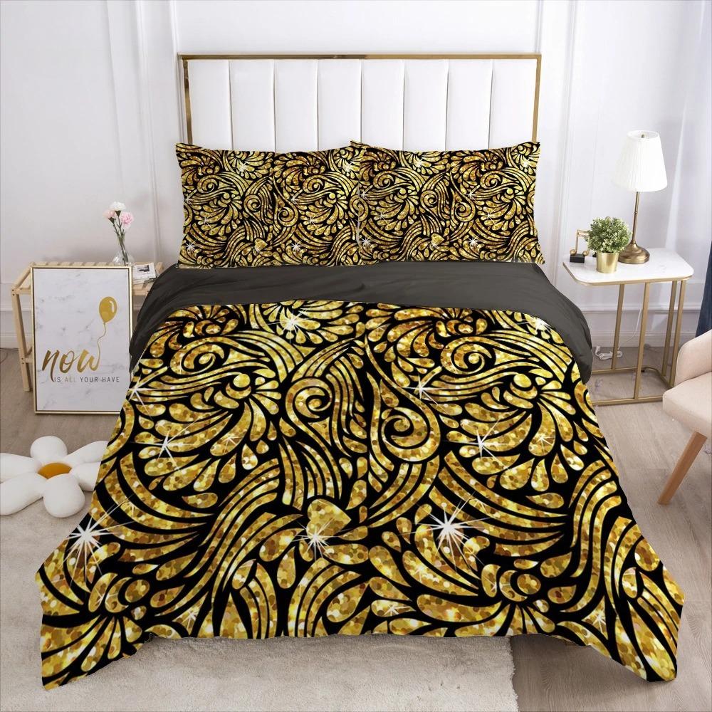 

Golden Luxury Bedding Set For Bohemian High-grade Luxurious 100% Hot Duvet Cover Sets Queen Size Double Boho Bed Linens Set EU single(135x200cm)