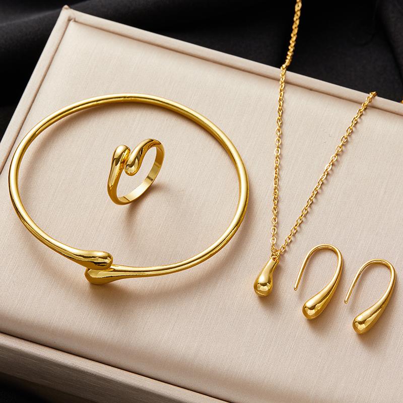 

4Pcs Water Drop Necklace Earrings Ring Bracelet Zircon Set for Women Simple Fashion Women s Party Accessories Gifts