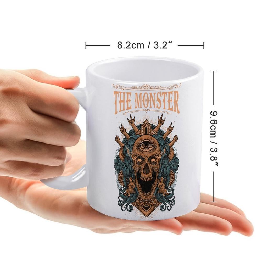 11oz White Ceramic Cup with Glossy Finish and Printed Sides, Perfect for Warm Tea, Cocoa and Daily Coffee Enjoyment