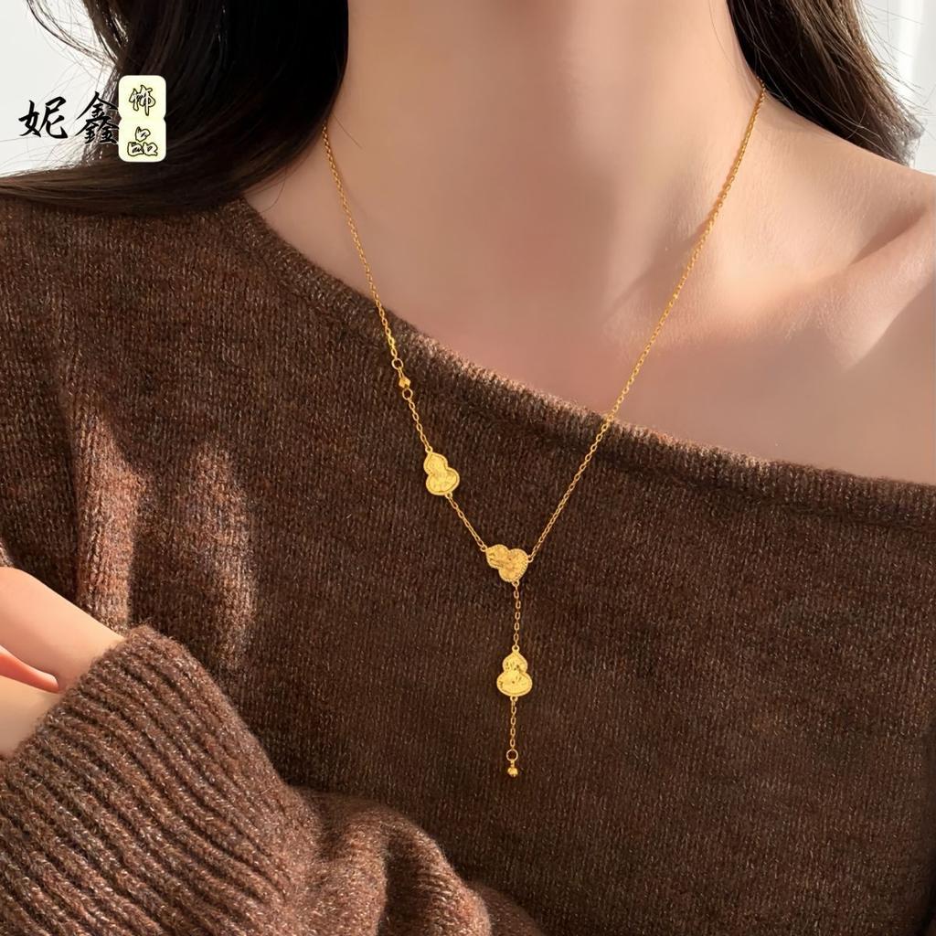 Iskristallkalebasshalsband Dam 24K Guld AU999 - Rent guld iskristallkalebasshalsband, lyckospark, premium jubileumspresent