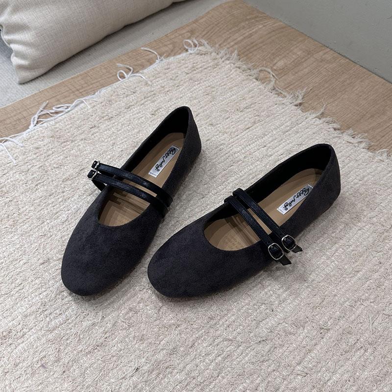 Fashion Fashion Buckle Strap Ladies Mary Janes Flats Shoes Round Toe Female Shallow Footwear Flock Women Ballet Flats Dance Shoes New