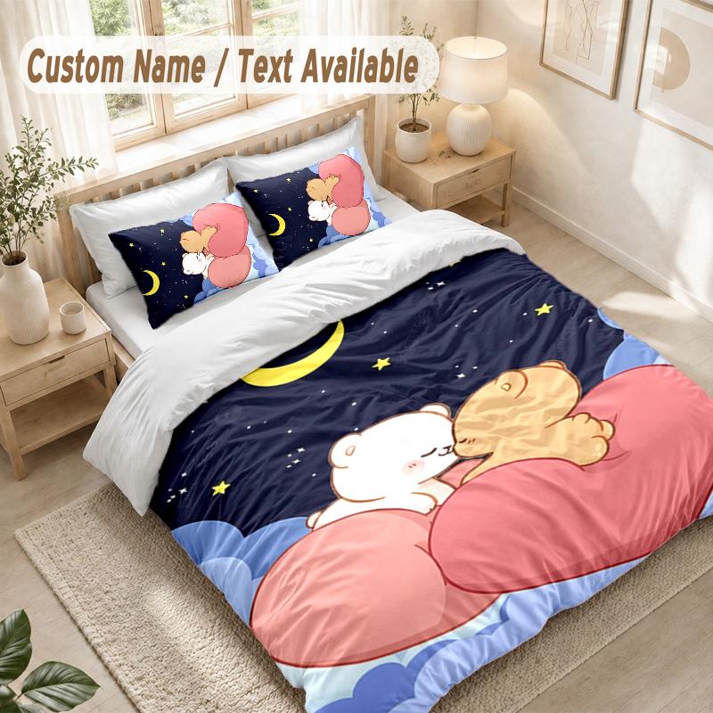 Bubu Brownie Bedding Set, 1 Duvet Cover & 2 Pillowcases Soft Comfortable Bedroom Home Textile Decor