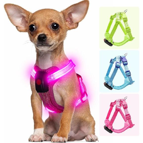 Светодиодная шлейка для собак для маленьких собак, перезаряжаемая, светодиодная жилетка-шлейка для собак, регулируемая светящаяся в темноте шлейка для собак для щенков, безопасность в ночное время