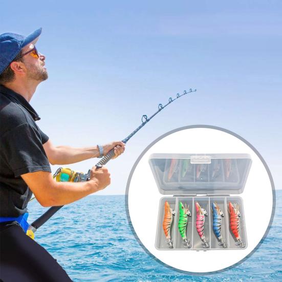 5Pcs 10CM/12G Luminous Shrimp Bait with Squid Jig Hook Realistic Bionic Artificial Lure Saltwater Freshwater Bass Walleye Trout Fishing Accessories