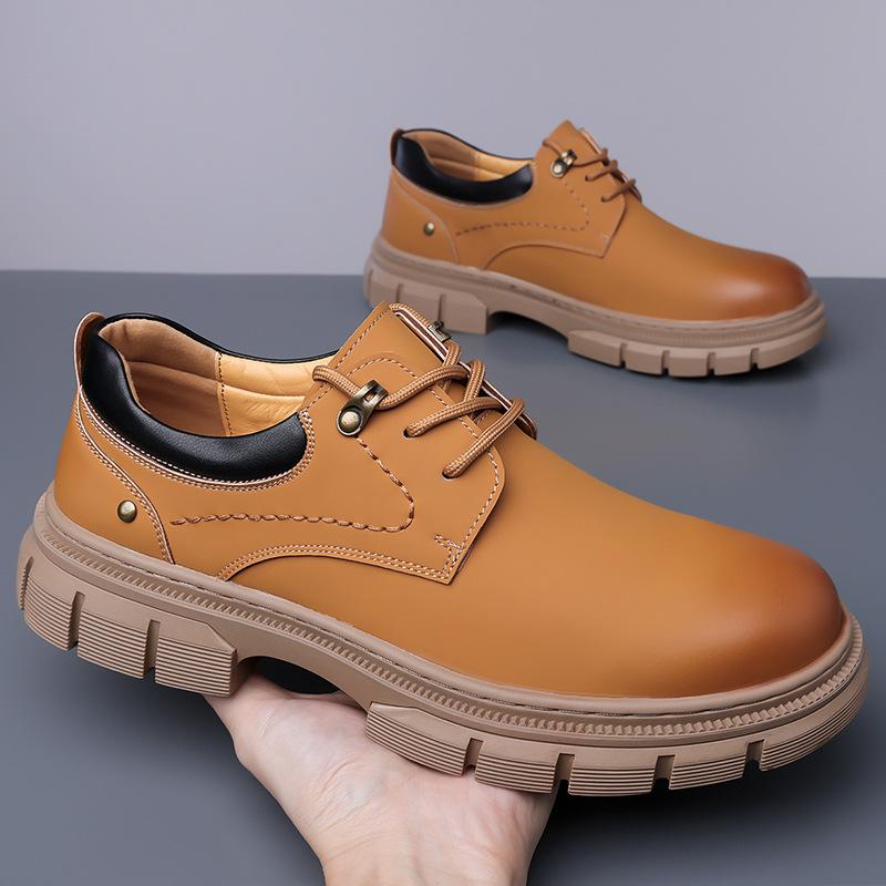 Retro-style Big Head Leather Shoes for Men Fashion Casual New Designer Outdoor Shoes Male Spring Autumn Platform Work Shoe Man