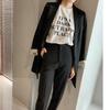 Women's Slim Black Suit with Unique Design - Imported Fabric, Mid-Length Autumn Jacket, Slim Fit.
