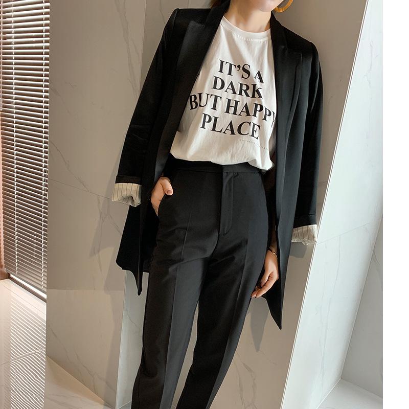 Women's Slim Black Suit with Unique Design - Imported Fabric, Mid-Length Autumn Jacket, Slim Fit.