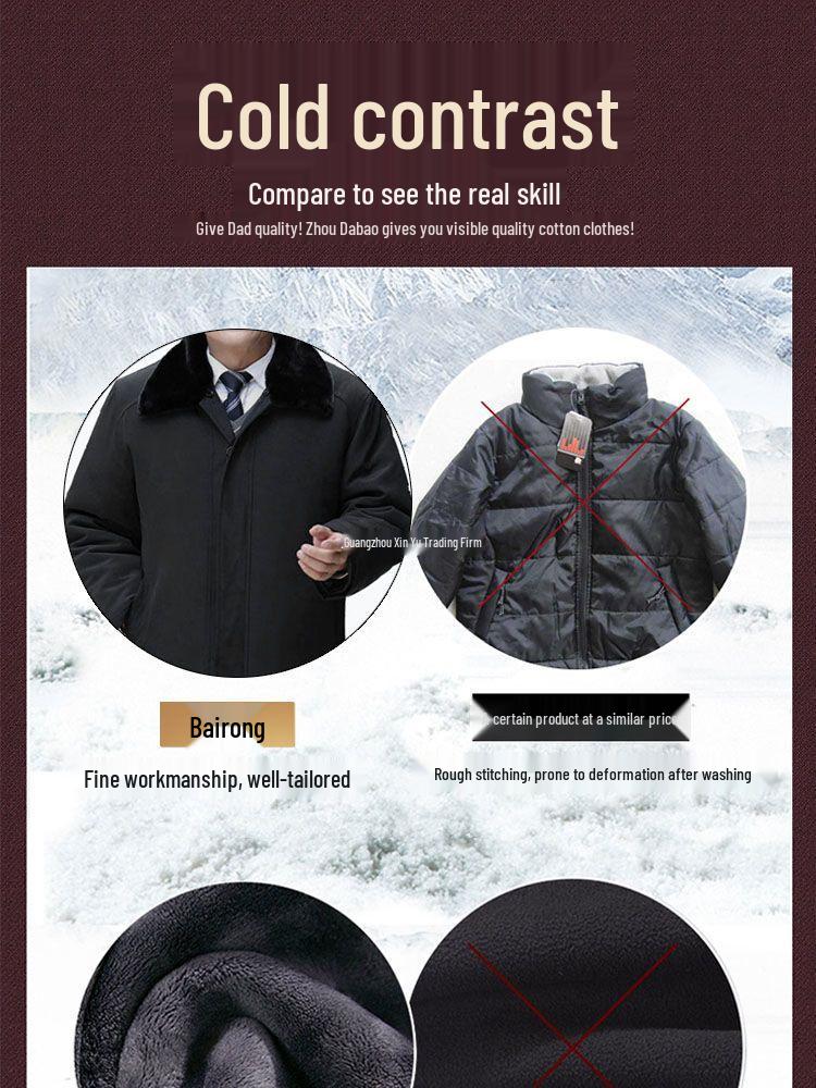 Mid-length Men's Winter Jacket: Warm, Thickened Cotton with Velvet, Genuine Product for Middle-aged and Elderly.