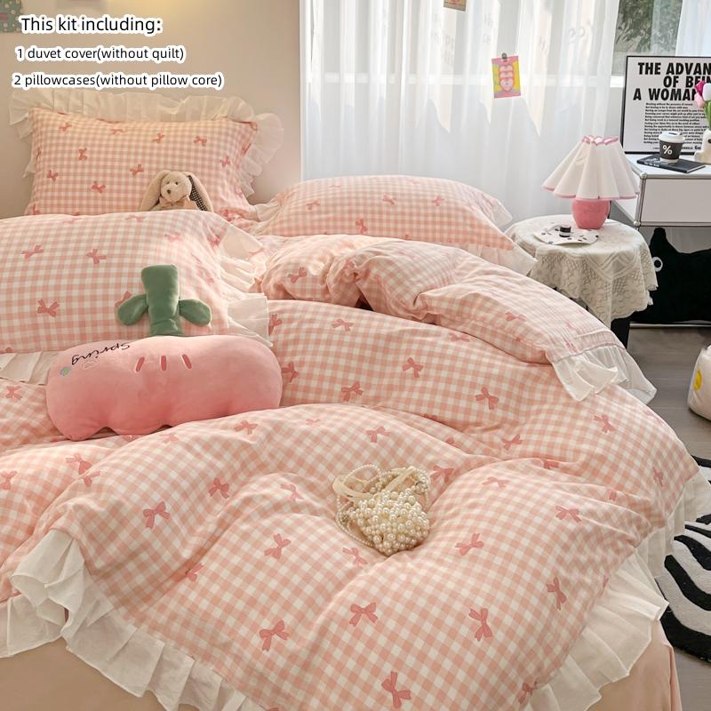 3-delige Dekbedovertrek Set Strikprint Dekbedovertrek Set Comfortabel Ruches Beddengoed Set Sprei voor Alle Seizoenen 135x200cm 3pcs