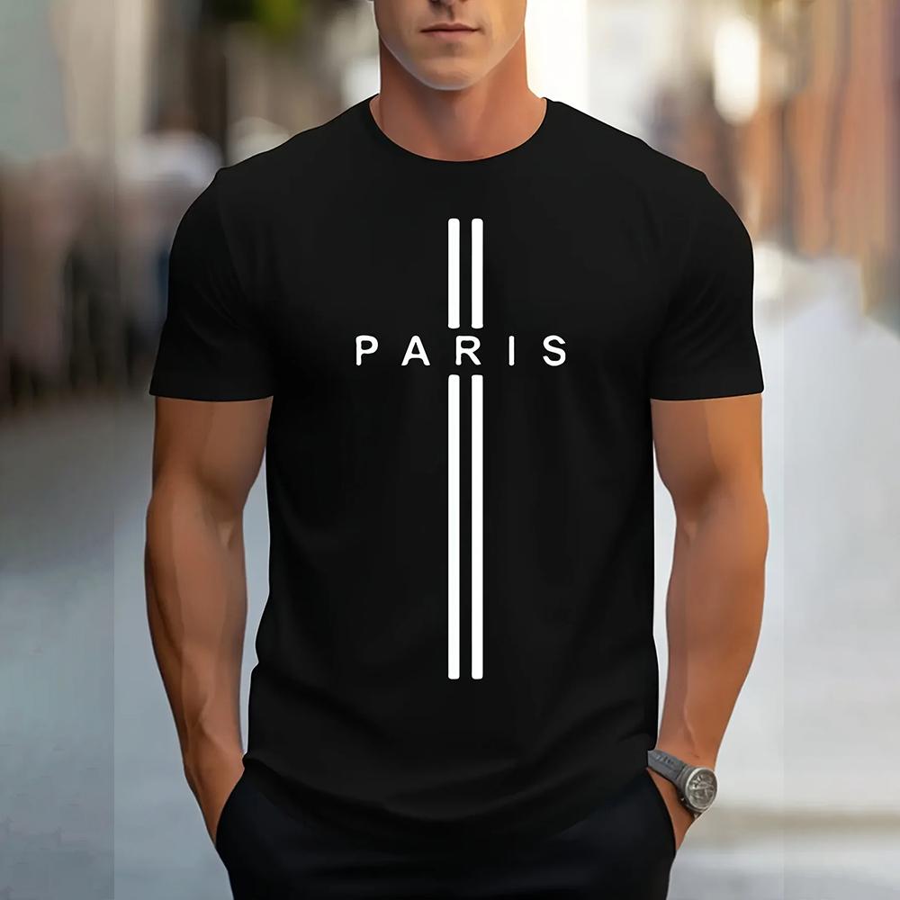 

Модная мужская футболка с принтом букв Paris, повседневная однотонная футболка с коротким рукавом, одежда, лето, большой размер, свободная, с круглым вырезом 6XL