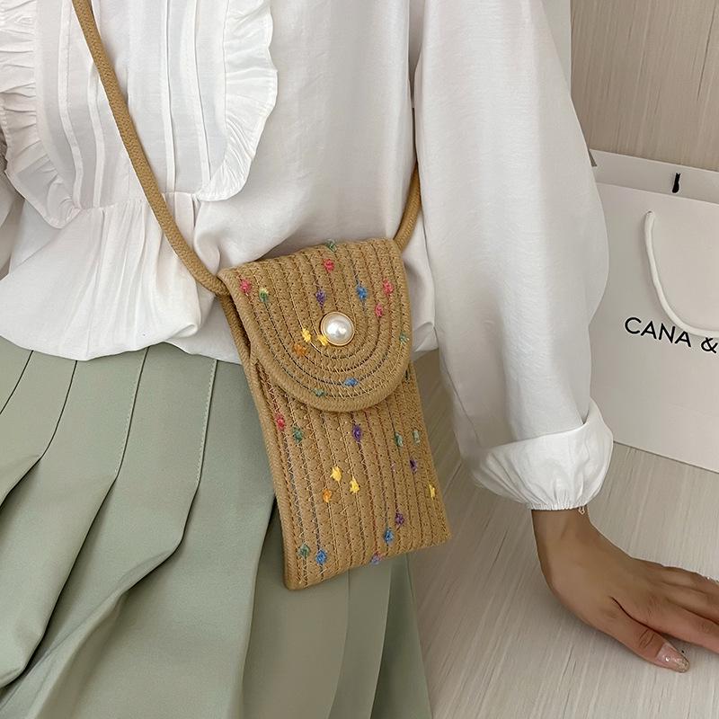 Colorful Woven Crossbody Straw Bag: Cute Cotton Rope Design, Perfect for Cell Phones - A Stylish Single Shoulder Bag for Women