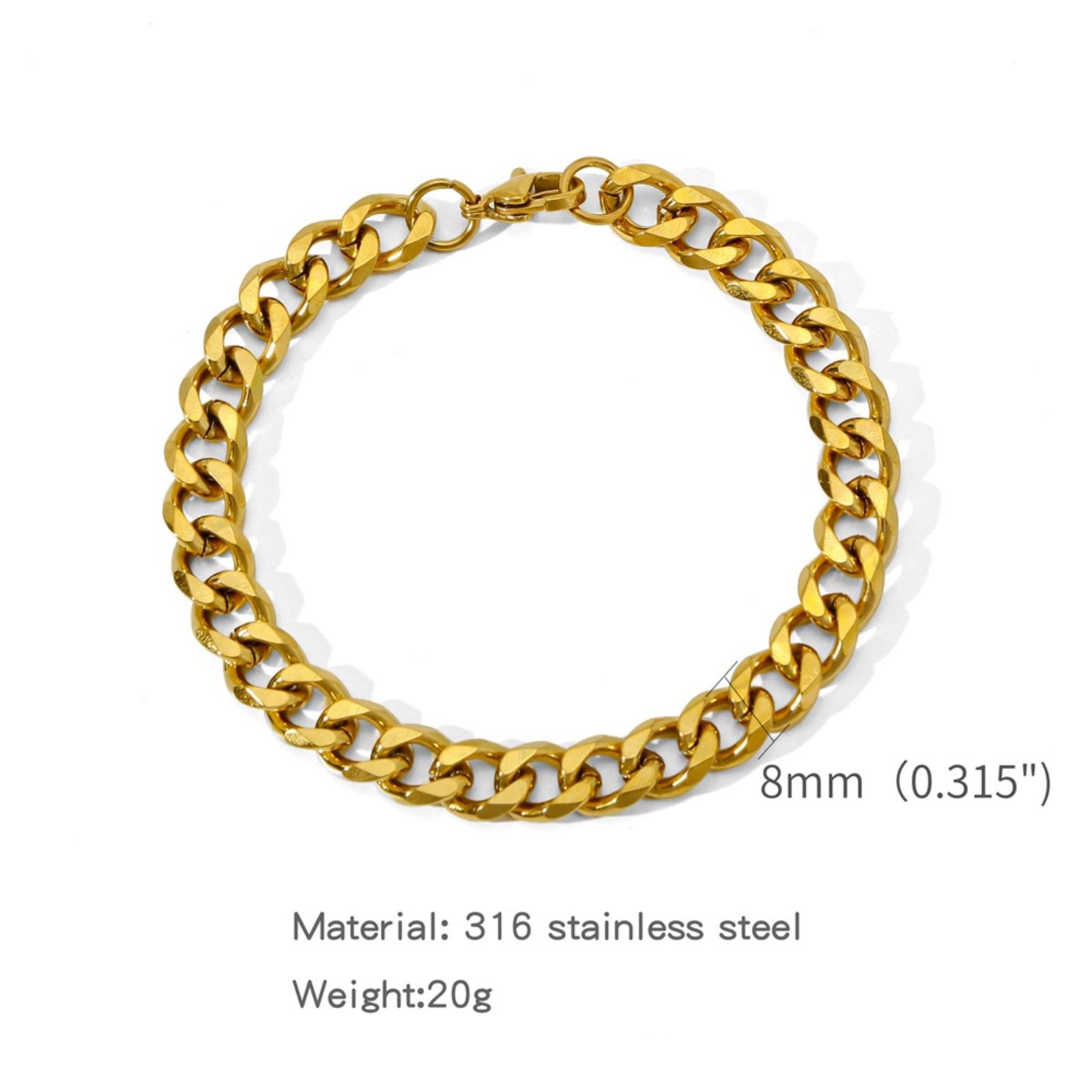 

Unisex Stainless Steel Chain Bracelet 8mm Wide 316 Grade Durable Metal Link Adjustable Length Simple Design Suitable for Everyday Wear One Size