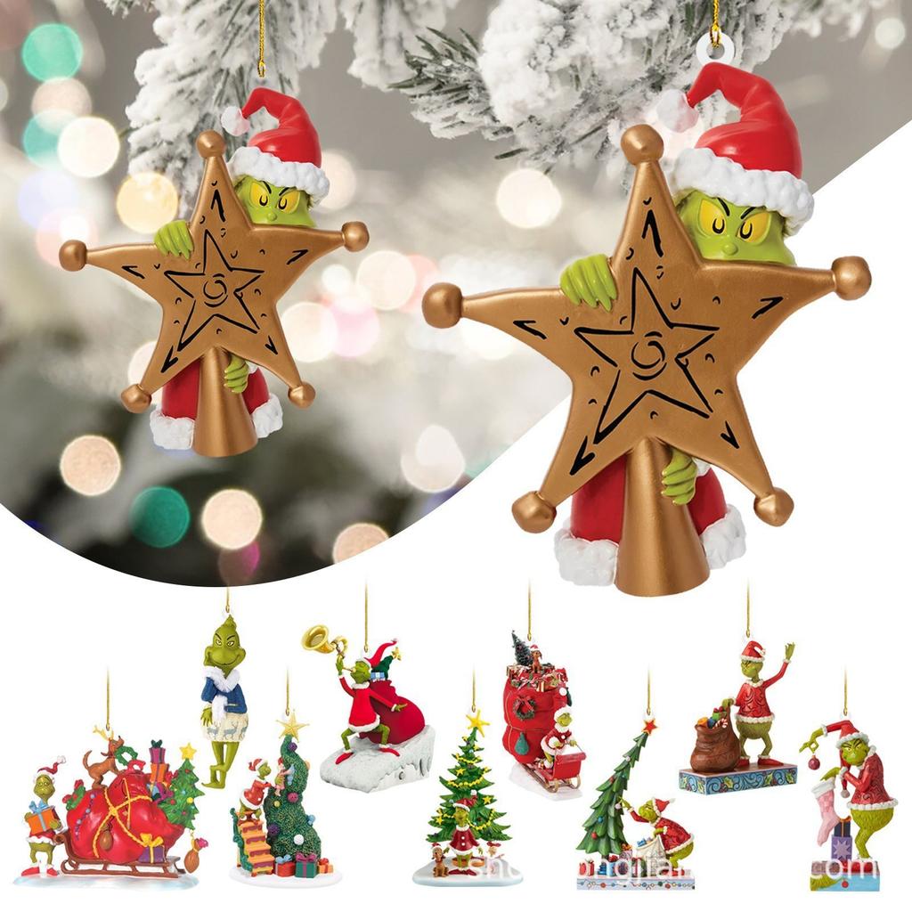 Christmas Tree Ornaments Acrylic Pendants Fun Green Car Home Decoration Hanging Ornaments