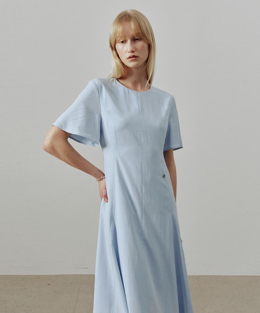 ARTID Linen Flare Short Sleeve Dress_Blue