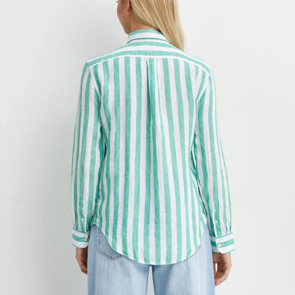 Polo Ralph Lauren Striped Button-Up Long Sleeve Shirt Women Shirts Green 211970691-009