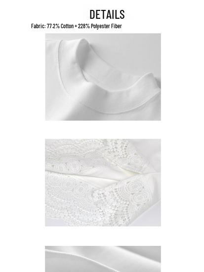 Women's Long Sleeve Lace Hem T-Shirt with Half-High Collar - Loose, Slimming Mid-Length Base Layer
