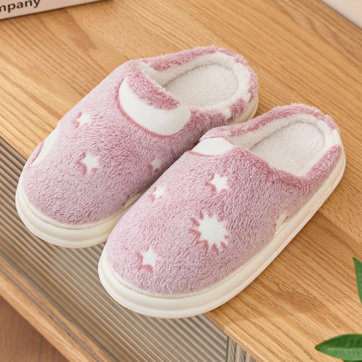 

Winter Women Home Slippers Plush Warm Thick Bottom Slides Breathable Soft Non-slip Slippers Indoor Outdoor Men Casual Slippers 40-41 розовый