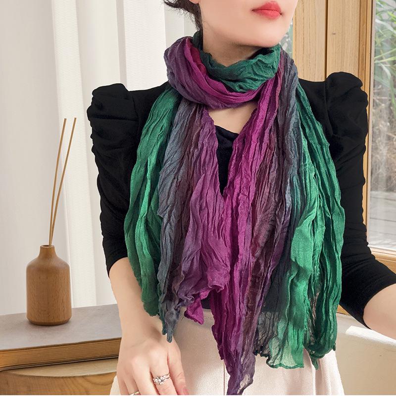 Zweifarbiger geknitterter Seidenschal Stola: Damen Vielseitiges Sommer- & Winter-Modeaccessoire