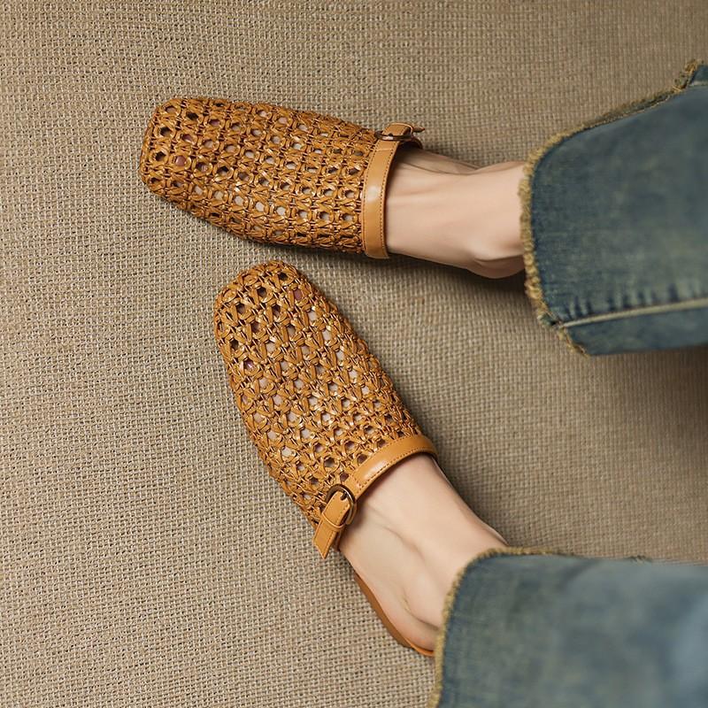 Gewebte atmungsaktive Hohlloch-Schuhtasche Kopf kühl Hausschuhe Damen neue Sommer Damen Schuhe lässig Mesh Halbschuhe