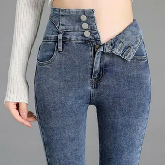 2024 Dames High-Waist Slim Fit Ultra-Dikke Velvet Jeans voor Herfst/Winter - Warm en Elastisch.
