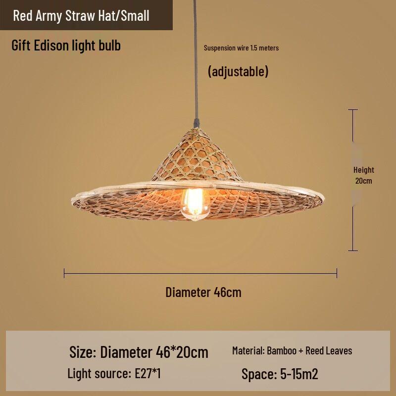Retro Chinese Bamboo Pendant Light: Nostalgic Straw Hat Design for Hot Pot and Local Cuisine Restaurants