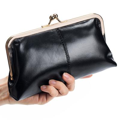 Bolso de Clip Retro Europeo y Americano Nuevo, Cartera Larga tipo Clutch, Bolso de Boca Dorada Simple para Guardar, Gran Capacidad