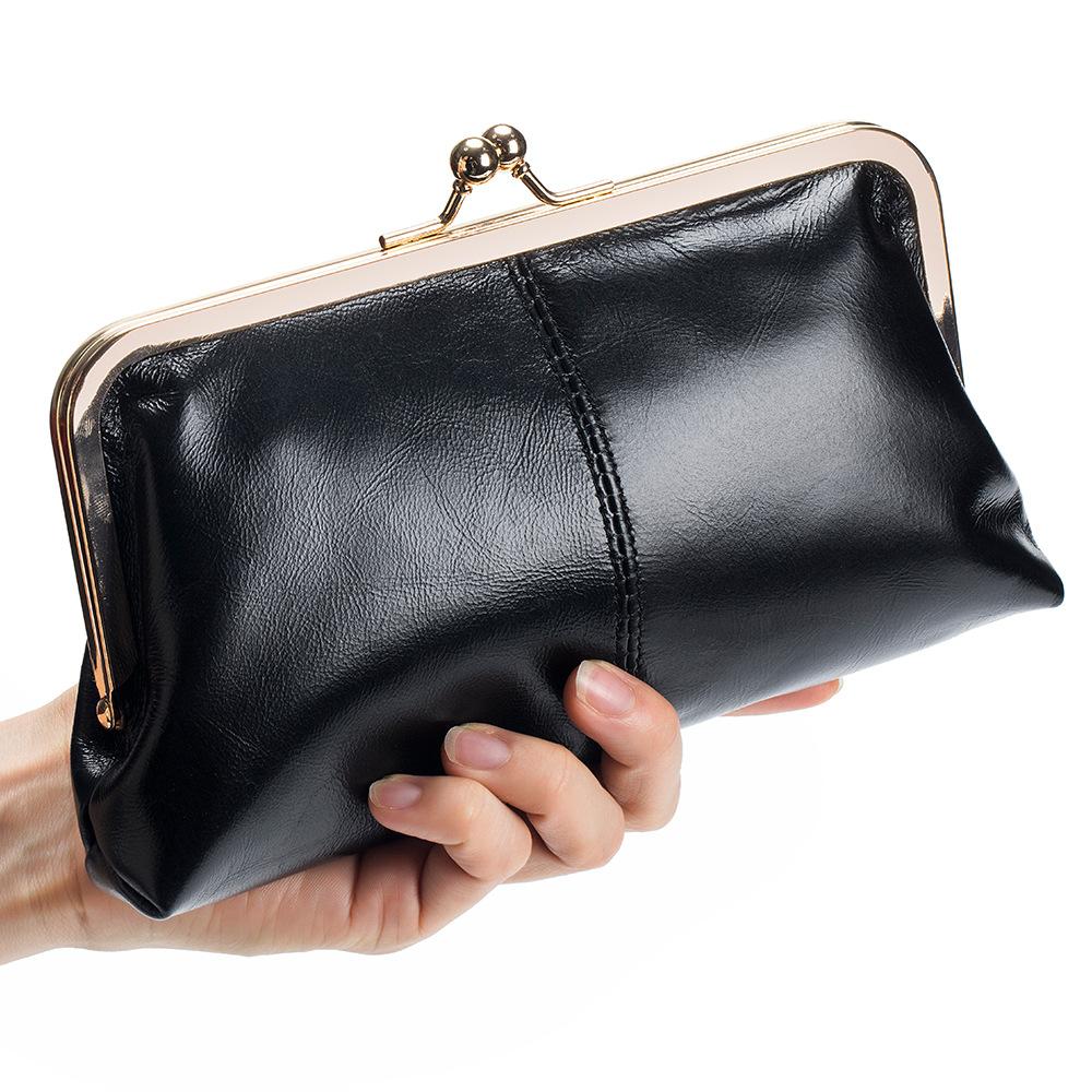 New European and American Retro Clip Bag, Long Clutch Bag Wallet, Simple Mouth Gold Storage Bag, Large-capacity Wholesale