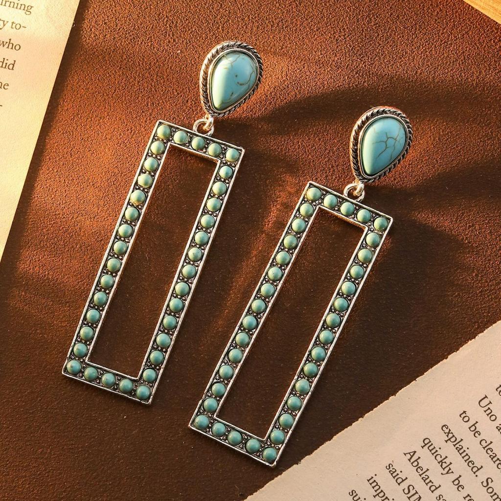 Böhmische Diamant Türkis Blume Stern Ohrringe Hohes Niveau Retro Ethnischer Stil Ohrringe