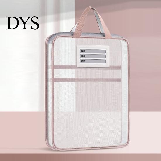 Durable Nylon Mesh Pockets Transparent Document Bag, Portable Lightweight File Organizer with Zipper School Stationery Organizers And Strap,