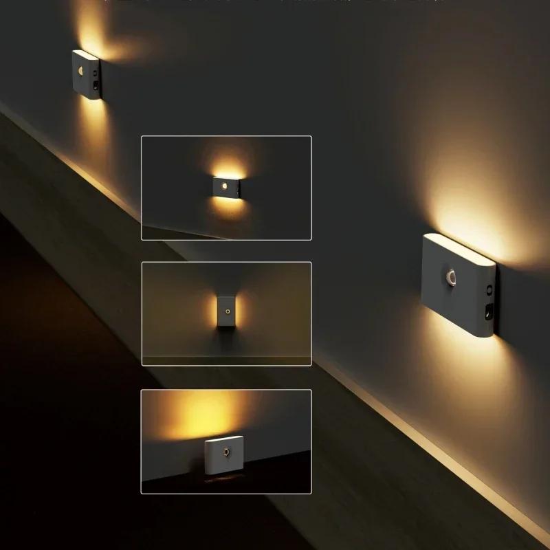 Motion Sensor LED Night Light Room Wireless Wall Lamp Type-C Rechargeable Closet Lamp Night Light Staircase Induction Lighting