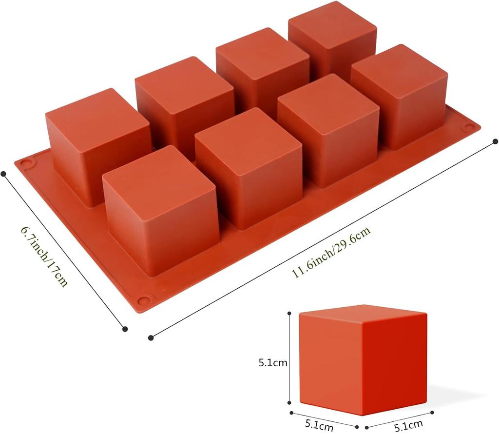 LMETJMA 8 Cavity Cube Cake Mold 3D Square Mousse Cake Baking Mold Silicone French Dessert Mold for Chocolate Brownie Bites JT353