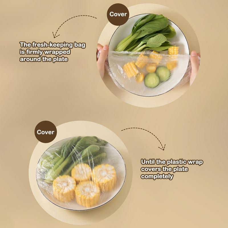 100 Stück/Box Einweg-Frischhaltefolienabdeckungen in Lebensmittelqualität Kühlschrank-Reste-Frischhalteabdeckungen Können aufgehängt und abgenommen werden