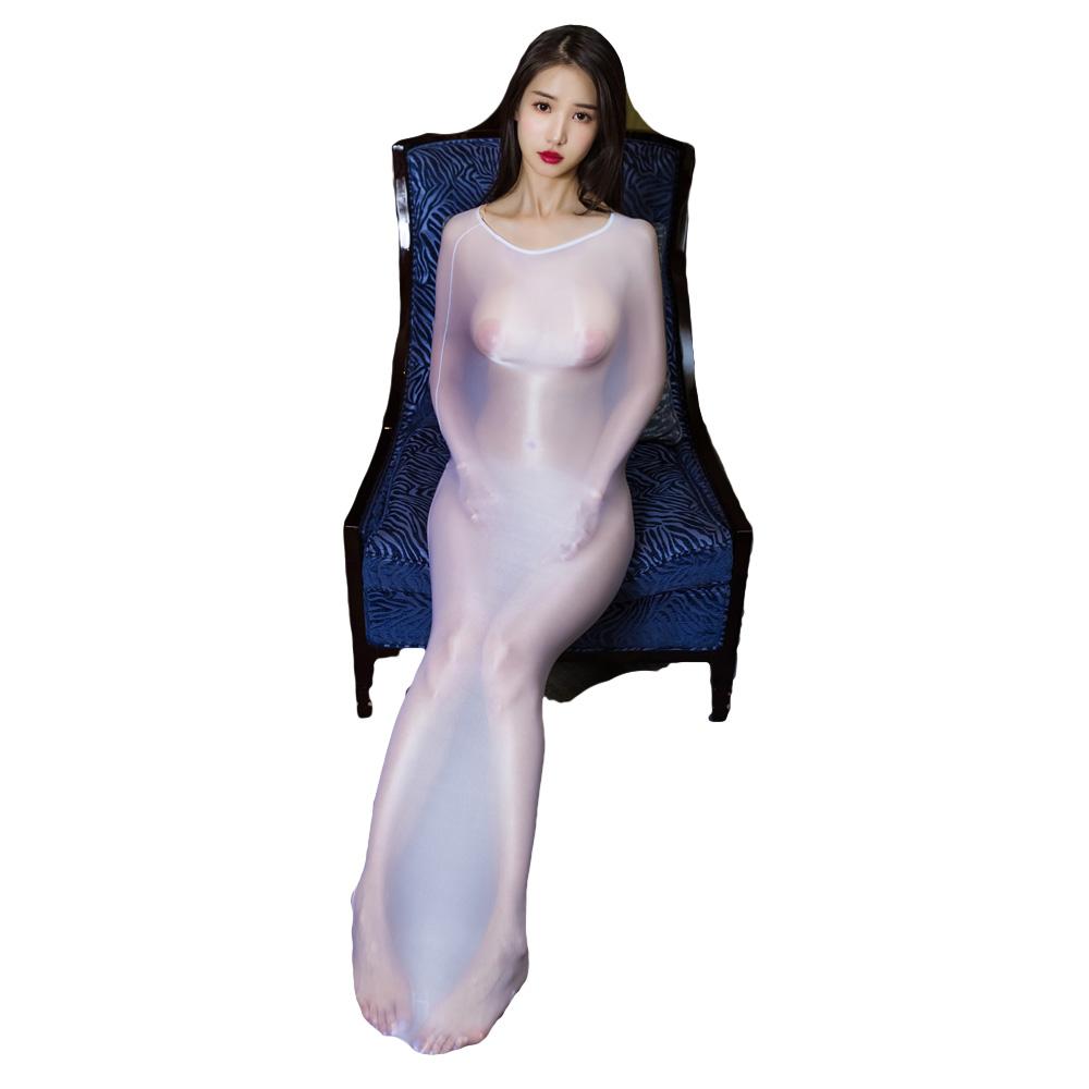 Sexy Oil Glossy Shiny Bodysuit Sheer See Through Tights Cocoons Body Stockings Elastic Leotard Bodycon Unisex Erotic Lingerie