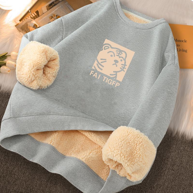 Sweat à capuche tendance pour homme en velours épaissi à doublure en laine d'agneau - Pull d'hiver à col rond, coupe ample, grande taille, haut chaud pour étudiants.