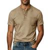 Men's Casual Henley Collar Tshirt Solid Color Short Sleeve T-Shirt Trend Business Casual Pull On Tees Tops Man