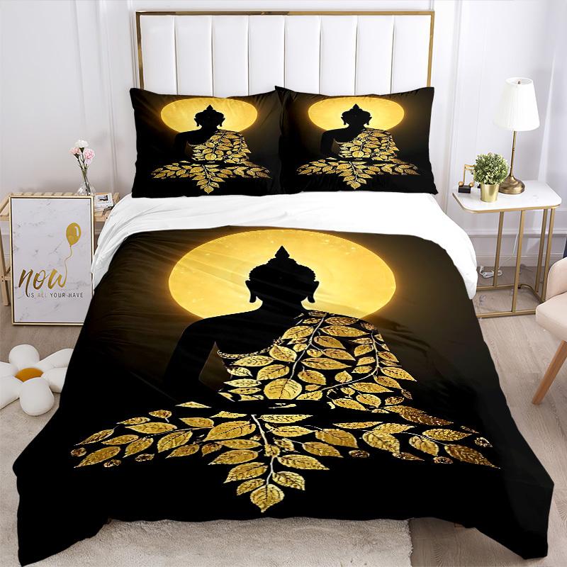 3pc Buddha Moon Cover Set - 1 Quilt Cover + 2 Pillowcases, All Seasons Bedroom Setting, Perfect for Home003