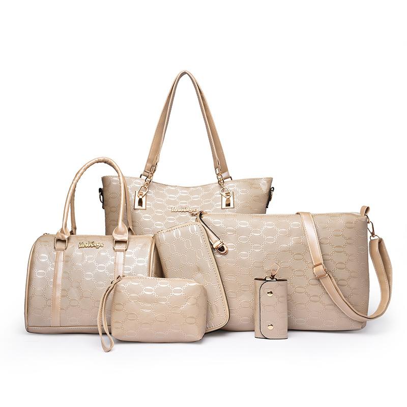 New Fashionable Six-piece Set, Mother and Child Bag, Embossed Sequined Shoulder Bag, Large-capacity Messenger Bag, Handbag, Women's Bag.